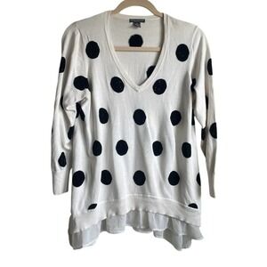 Chelsea & Theodore Women‎ Sweater 2X Cream Polka Dot Beaded Mixed Media Tunic